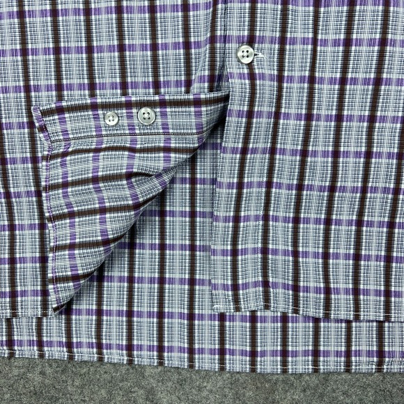 Hickey Freeman Shirt Mens Large Purple Plaid Long Sleeve‎ Button Down Cotton - Picture 6 of 12